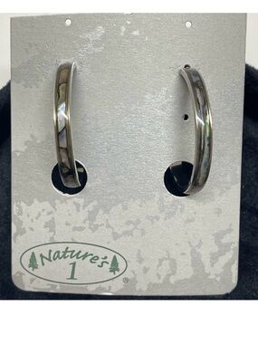Nature's 1 Silver Tone Iridescent Inlay Push Back Hoop-Style Earrings